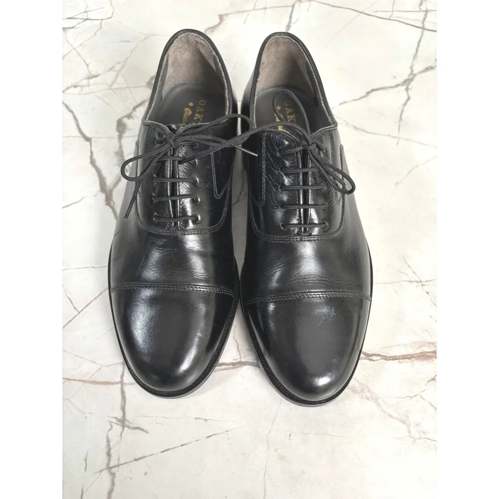 Oakton Classics Mens Black Leather Cap Toe Oxford Dress Shoes Cat's Paw Heel 8 D